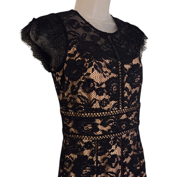 WHBM Cap Sleeve All Over Lace Godet Fit N Flare Dress Cocktail Party Black - Picture 4 of 11